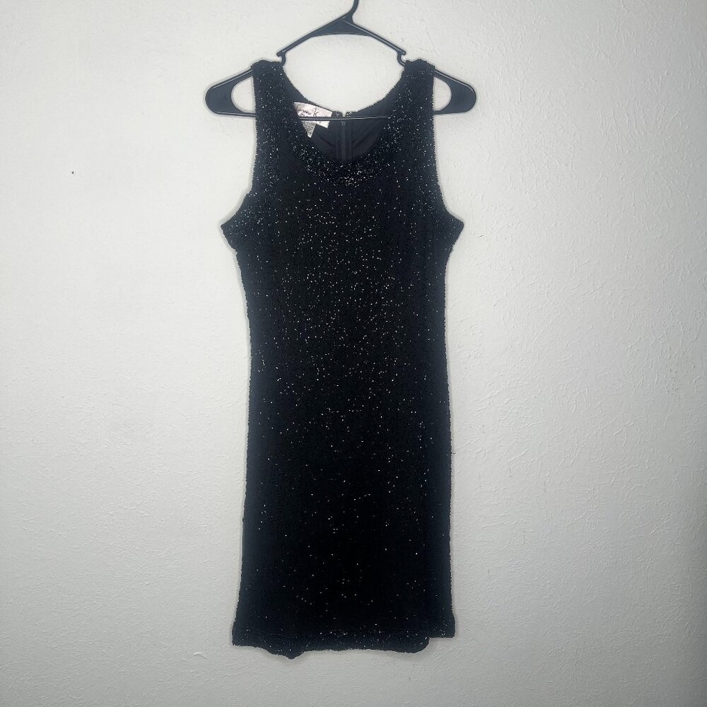 Women's Vintage 90s Laurence Kazar Black Beaded Cocktail Lined Dress Size L